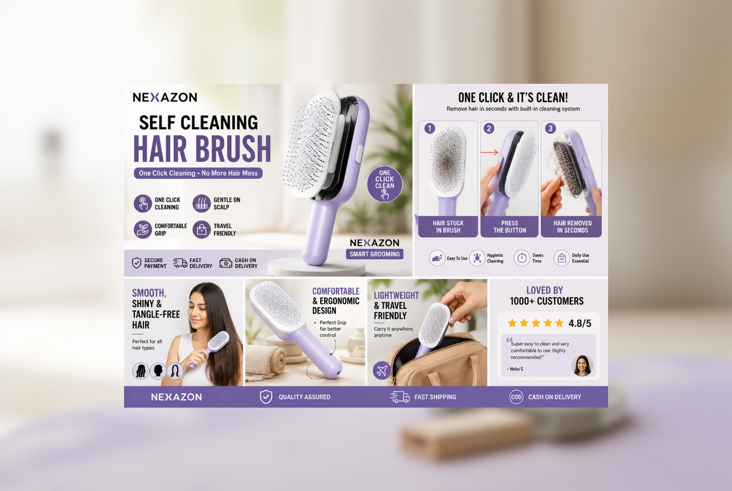 NEXA Self Cleaning Hair Brush